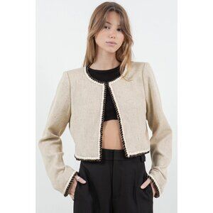 Braided Trim Detail Tweed Jacket - Beige XS-M